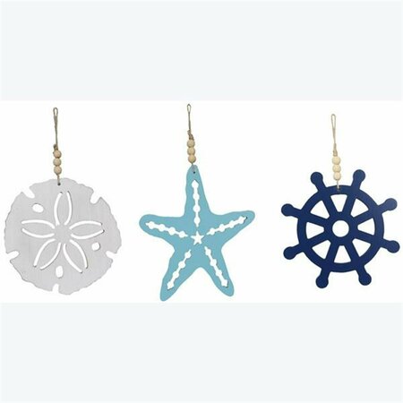 YOUNGS Wood Nautical Ornament, 3 Assorted Color 62263